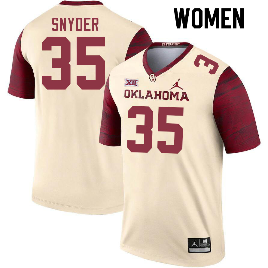 Women #35 Jakeb Snyder Oklahoma Sooners College Football Jerseys Stitched Sale-Cream - Click Image to Close